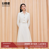 朗姿集团LIME莱茵翻领复古收腰小香风连衣裙高级感长裙25秋冬新款