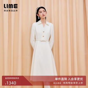 朗姿集团LIME莱茵翻领复古收腰小香风连衣裙高级感长裙25秋冬新款
