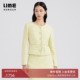 LIME莱茵年早春新款 粗花呢短截上衣柠檬黄色小香风圆领短外套