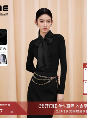 朗姿LIME莱茵飘带领气质蝴蝶结针织打底秋冬新款修身长袖显瘦毛衫