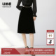 LIME莱茵高腰A字版 钻饰腰链及膝优雅裙 型丝绒半裙黑色秋新款