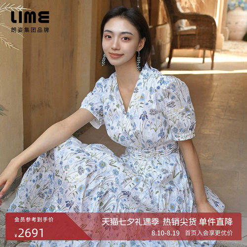 【莱茵高端系列】liberty棉印花V领收腰连衣裙优雅2026年夏季新款