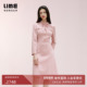 朗姿集团LIME莱茵气质圆领连衣裙灰粉色新款 千金名媛风裙子