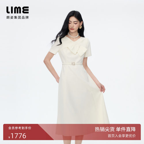 朗姿/LIME莱茵立体蝴蝶结钻扣腰带收腰连衣裙千金风2026秋季新款