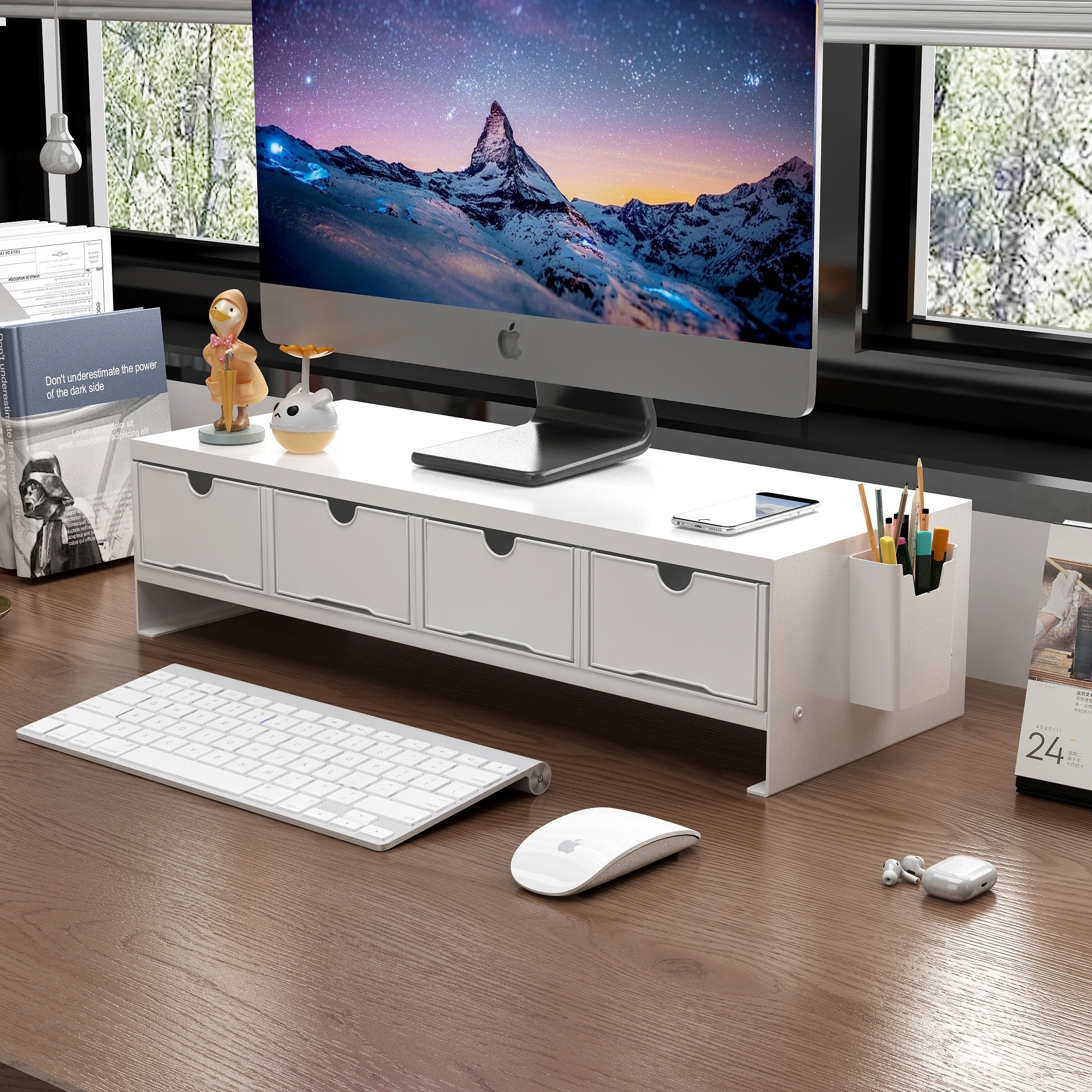 碳钢办公桌显示器增高架支架简约键盘收纳桌面收纳盒护颈办公神器