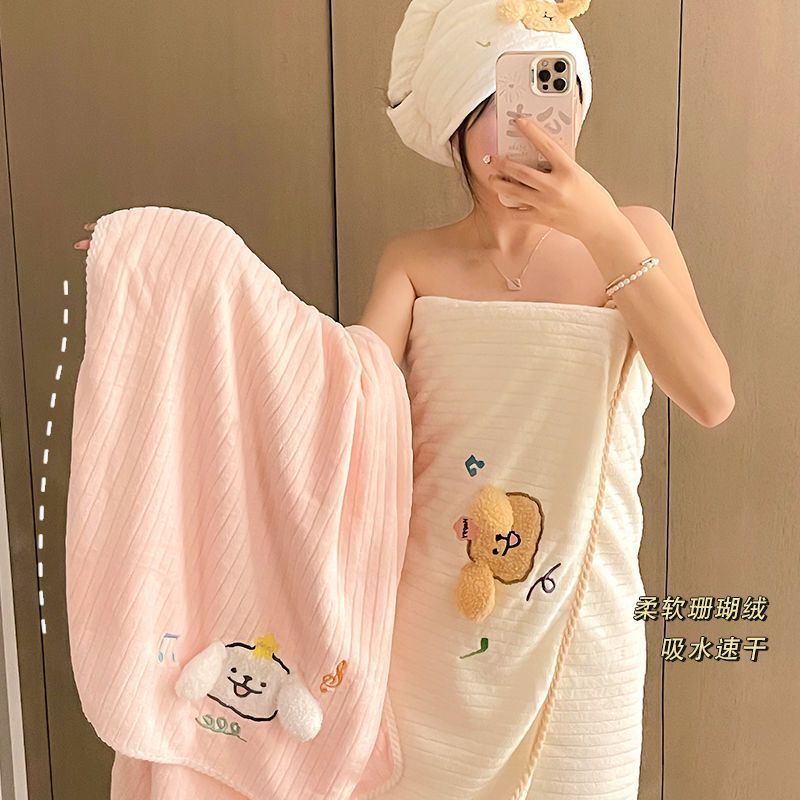 可爱小狗浴巾可爱女毛巾干发帽套装珊瑚绒吸水速干不掉毛洗澡裹巾