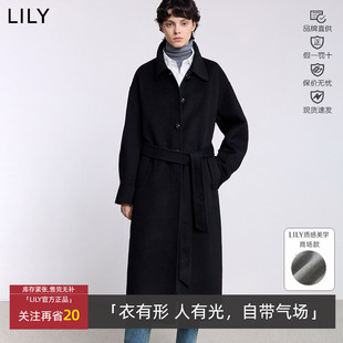 LILY冬新款 羊毛骆驼绒混纺复古双面呢毛呢外套女125420FN203