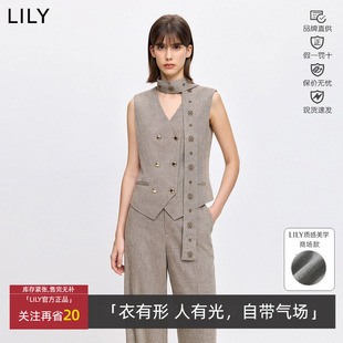 马甲126140C0102 含亚麻老钱双排扣V领西装 LILY2026春新款 女装