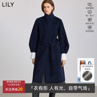 100%羊毛LILY冬新款 复古立领翻领双面呢毛呢外套125419FN934 女装