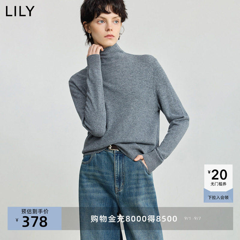 LILY丽丽冬半高领纯色百搭通勤针织衫毛衣女上衣125409TKE05