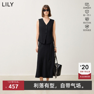 【LILY时光小黑裙】春新款女装醋酸绵羊毛马甲连衣裙125150C7517