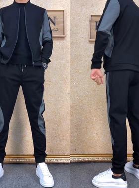 T014秋冬季潮流两件套外套长裤加绒运动套装男士运动服男装时尚帅