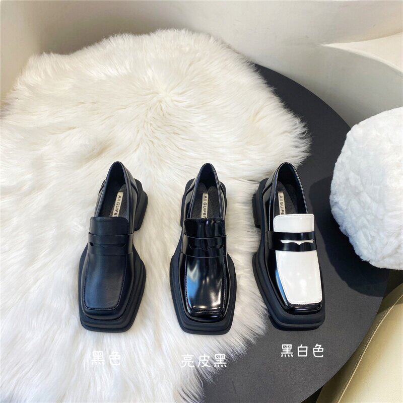 厚底方头英伦风小皮鞋女2