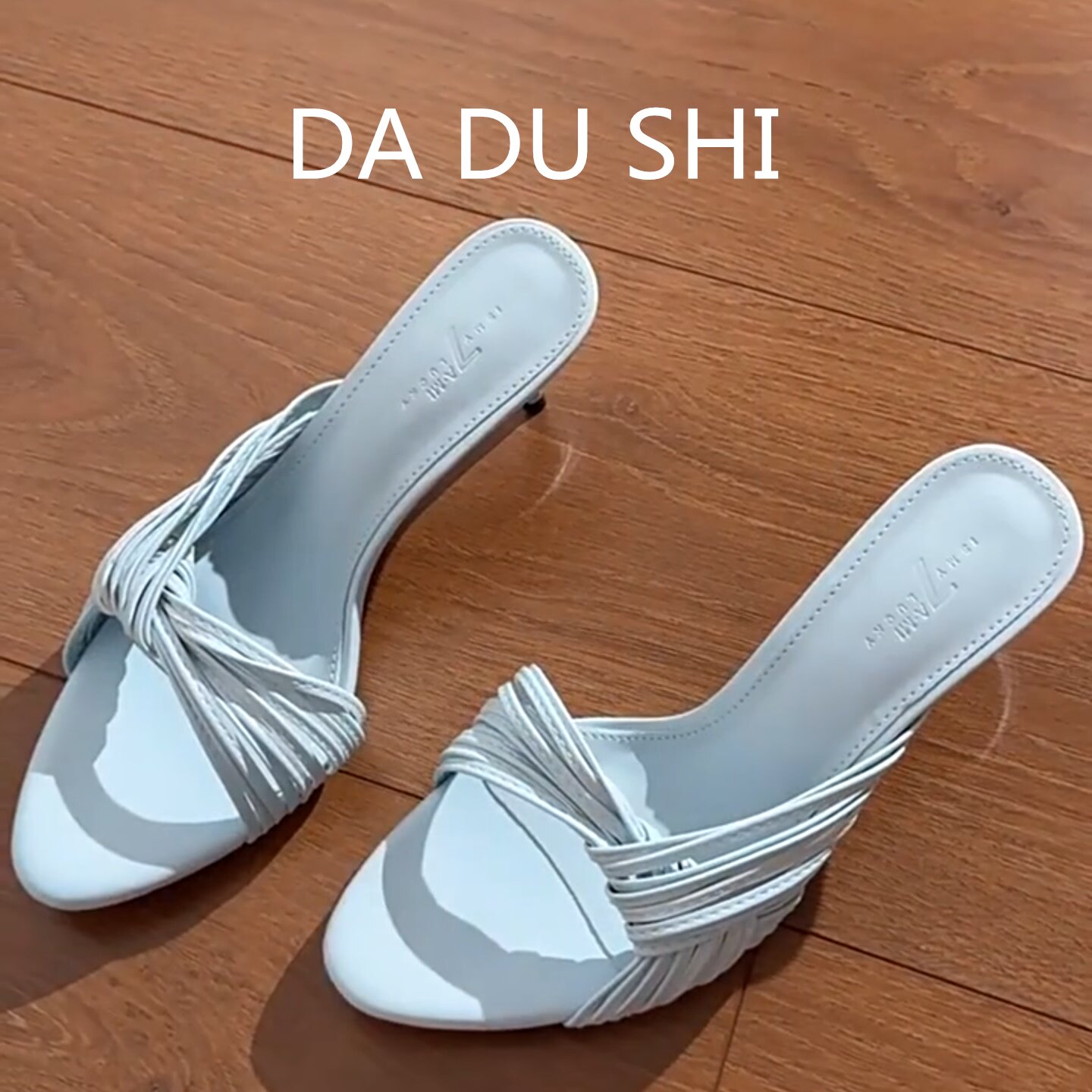 羊皮版！时髦绑带一字带露趾凉鞋女通勤百搭真皮凉拖鞋细跟高跟鞋