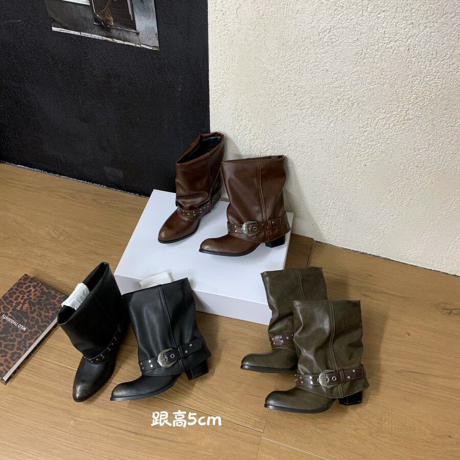 法式复古风尖头皮带扣短