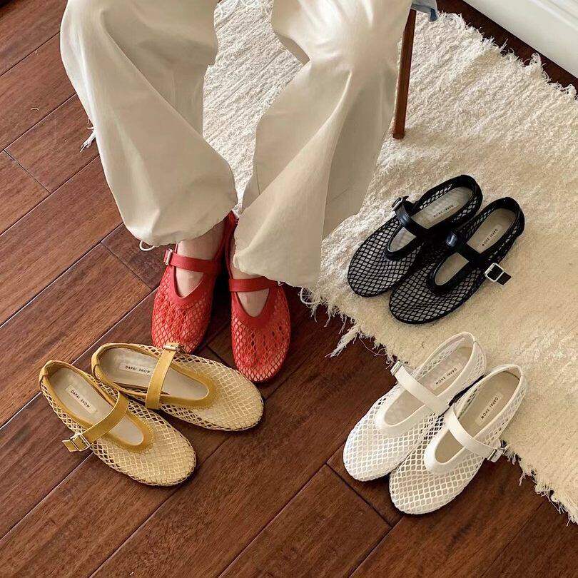 Dapai Show  韩版镂空编织玛丽珍鞋女一字扣带平底软底透气凉鞋女