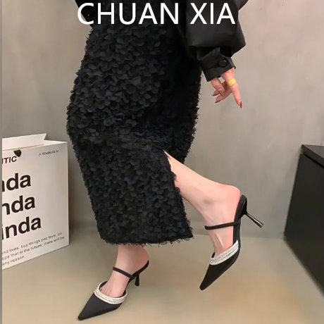 羊皮版~御姐风水钻细跟高跟鞋女真皮法式尖头包鞋绝美优雅凉拖鞋