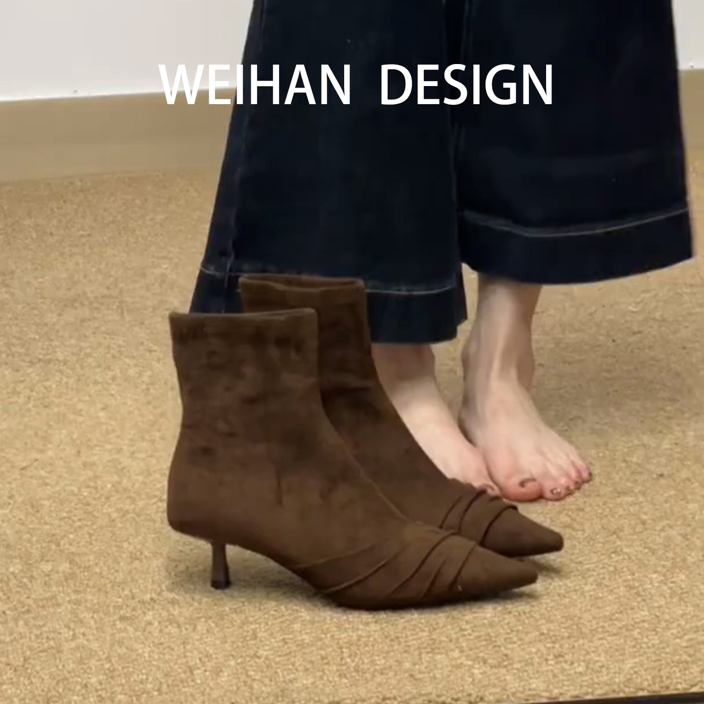 羊皮版！小众褶皱高跟短