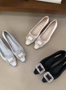 FengLiDa 法式水钻方扣浅口单鞋女内增高时尚单鞋气质百搭一脚蹬