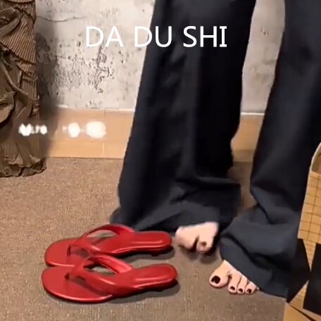 羊皮版~红色小猫跟夹趾凉