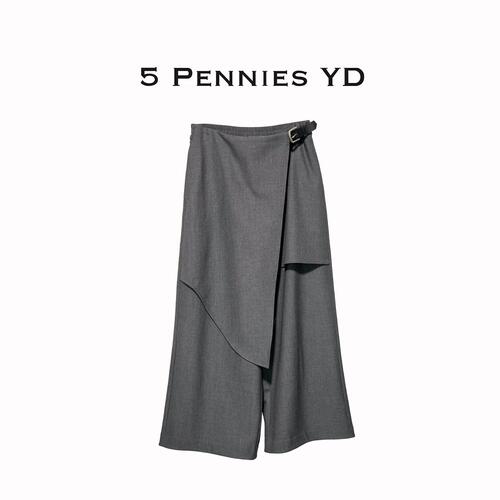 5 PENNIES YD设计师款原创时尚休闲假两件灰色阔腿裤5S1009024L