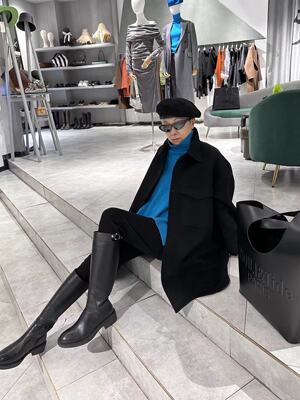 5 PENNIES YD设计师款纯色宽松百搭高领前短后长毛衣3W1103335L