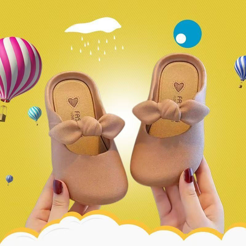 夏季新款女童包头凉鞋可爱芭蕾蝴蝶结公主风居家外穿拖鞋