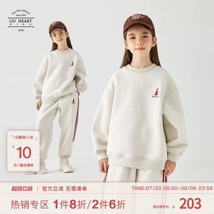 日本LIV 女秋冬加厚休闲运动两件套女童大童 儿童加绒卫衣卫裤 套装