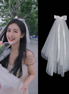 李一桐同款高级感蝴蝶结求婚头纱