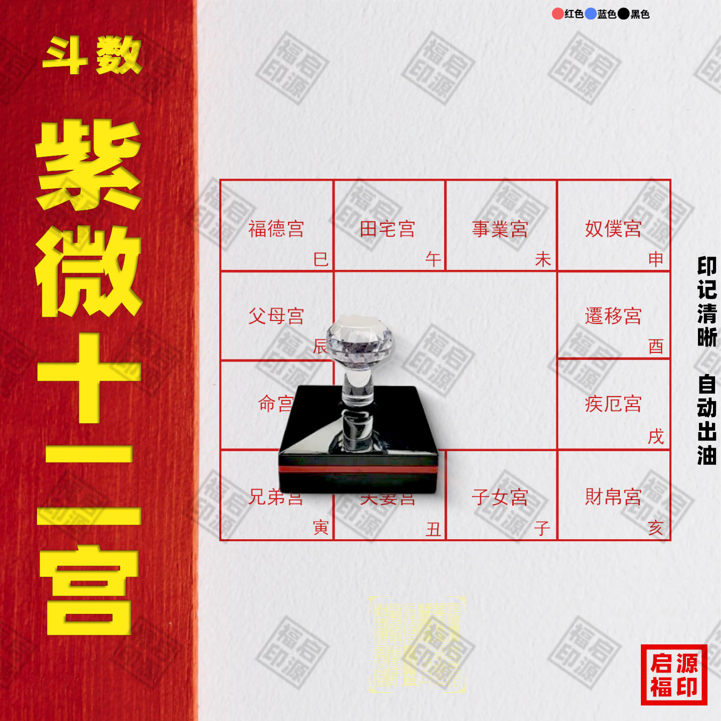 紫微斗数十二宫十二地支方格定制天干二十四山图章24山合斗数宫印