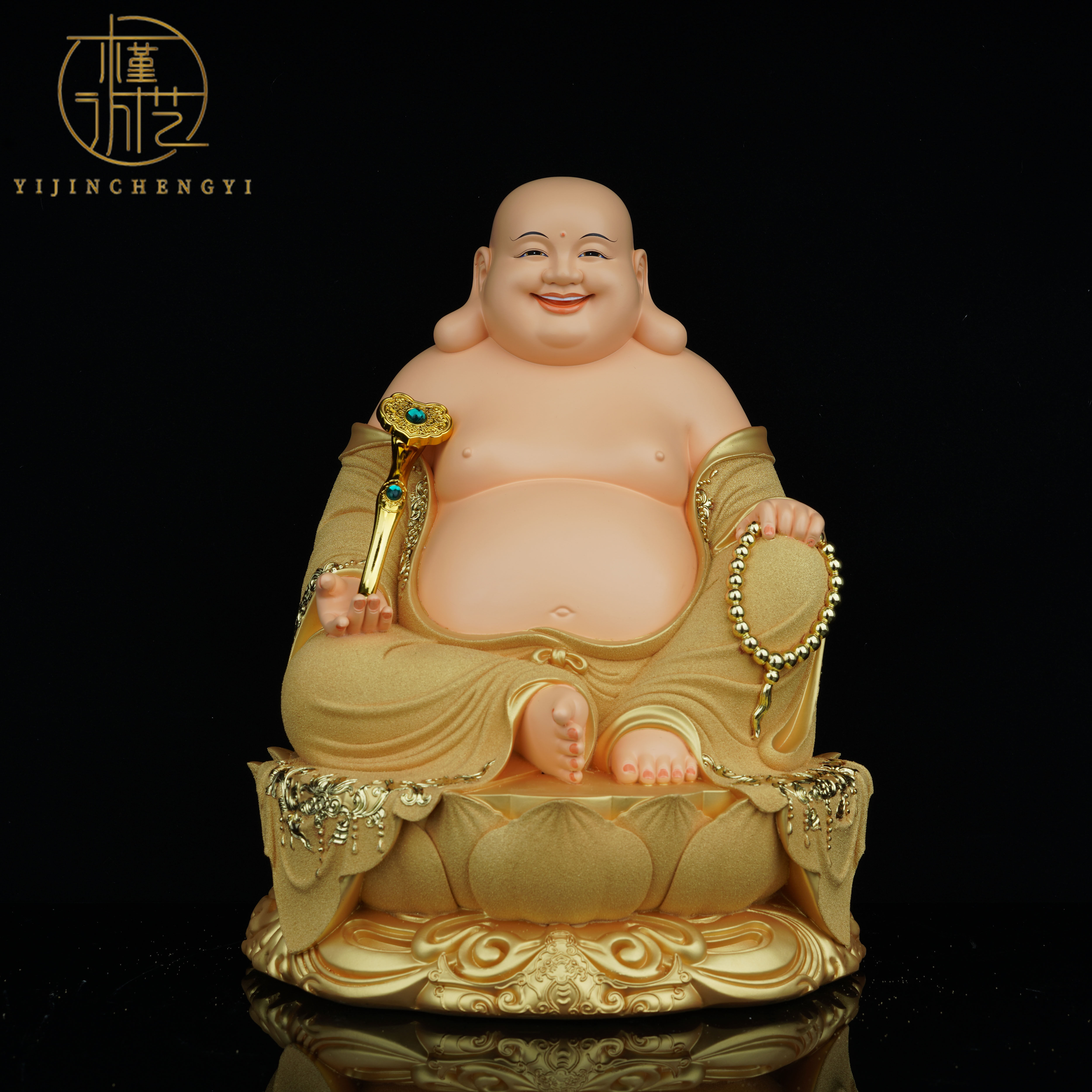 弥勒佛像供奉笑佛大肚笑佛家用佛堂供奉笑口常开笑佛像树脂摆件