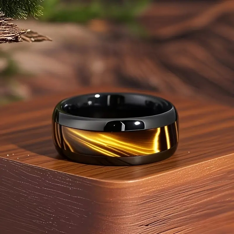 时尚焦点：黑金双色不锈钢戒指，