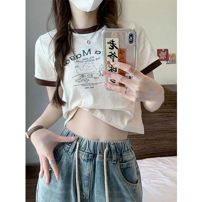 学院风短袖T恤少女夏季2025新款初中高中学生大童薄款短款上衣服