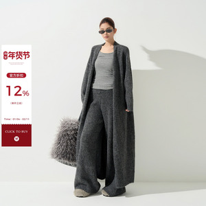 吴童童灰色宽松长袖毛衣外套女秋季韩系慵懒宽松软糯长款开衫上衣