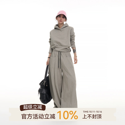 吴童童设计感收腰连帽长袖卫衣