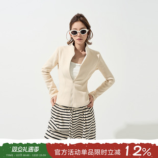 上衣 打底开衫 吴童童立领拉链正肩长袖 短外套女秋冬韩系设计感修身