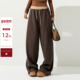 吴童童加绒拼接高腰阔腿休闲裤 女秋冬韩系设计感宽松显瘦拖地长裤