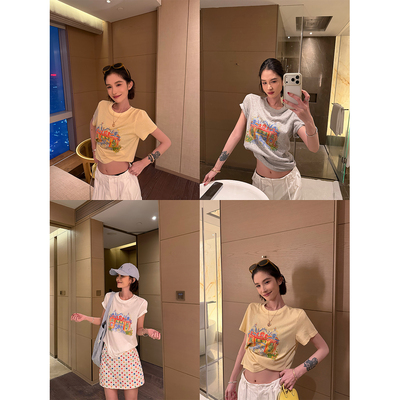 吴童童印花圆领正肩短袖T恤