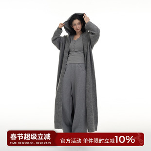 吴童童长款连帽长袖毛衣外套女早秋韩系慵懒宽松休闲针织开衫大衣