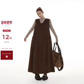 吴童童U领无袖 外搭背心连衣裙女秋冬韩系慵懒宽松显瘦A字长裙子