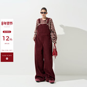 吴童童加厚灯芯绒阔腿直筒背带裤 女秋冬设计感宽松显瘦拖地长裤 子