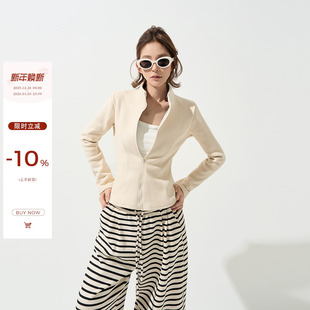 上衣 打底开衫 吴童童立领拉链正肩长袖 短外套女秋冬韩系设计感修身