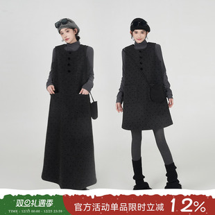 吴童童加绒加厚黑色波点背带裙女秋冬新款 连衣裙 韩系气质宽松长款