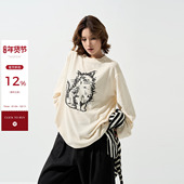 吴童童卡通植绒圆领长袖 内搭T恤女秋冬韩系慵懒宽松百搭套头上衣