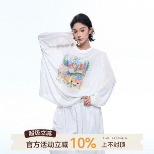 韩系宽松显瘦罩衫 吴童童涂鸦印花薄款 新款 长袖 上衣 防晒T恤女夏季