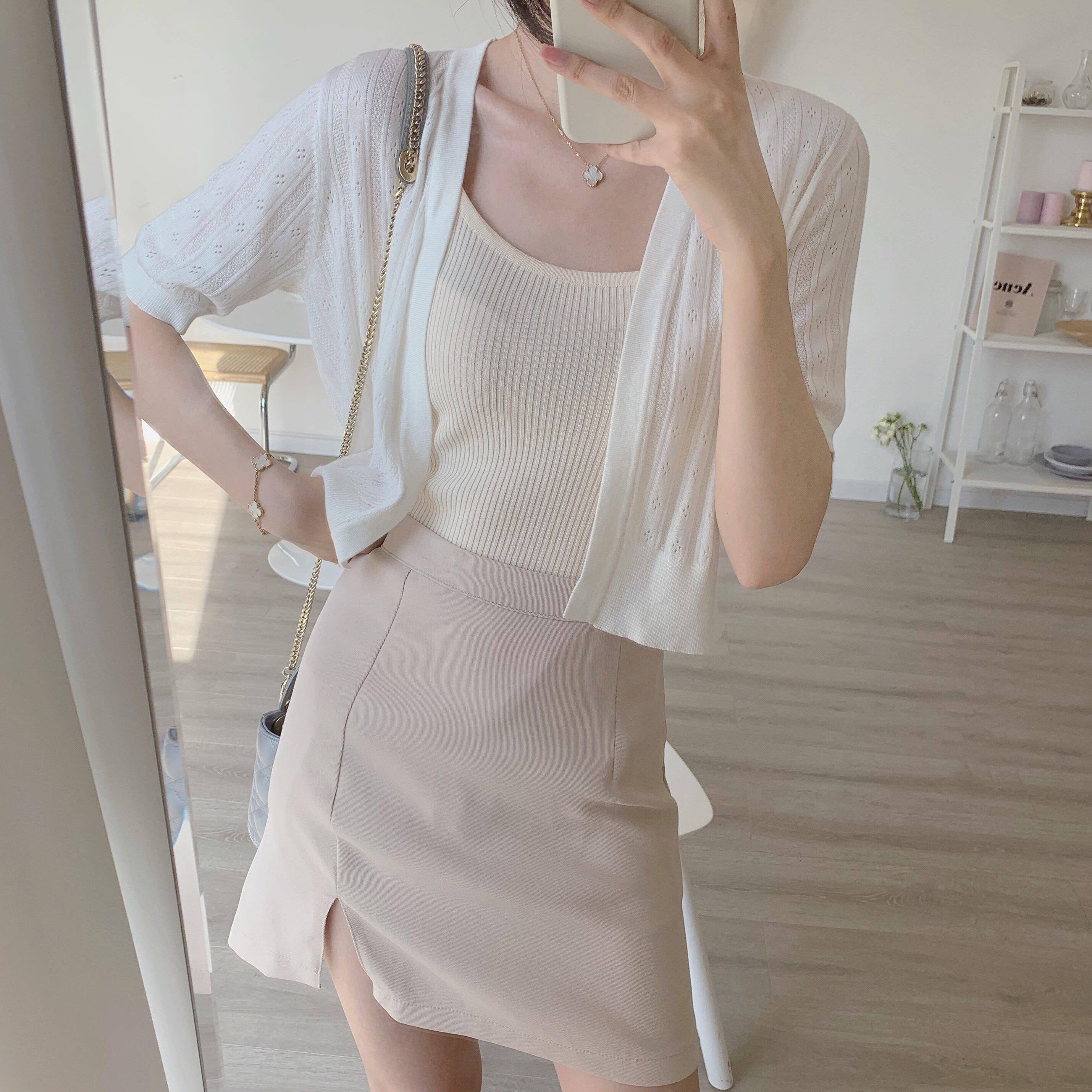 冰丝开衫女夏季薄款短袖配裙子的针织衫外搭宽松镂空防晒披肩上衣