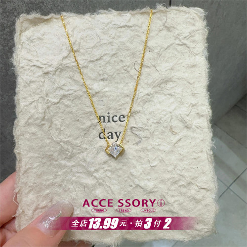 超闪菱形锆石项链女ins轻奢小众