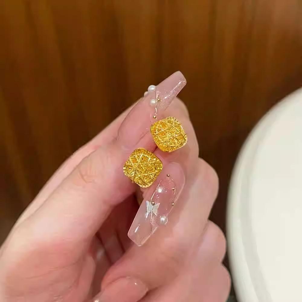 金色小方糖耳钉铜方糖耳钉