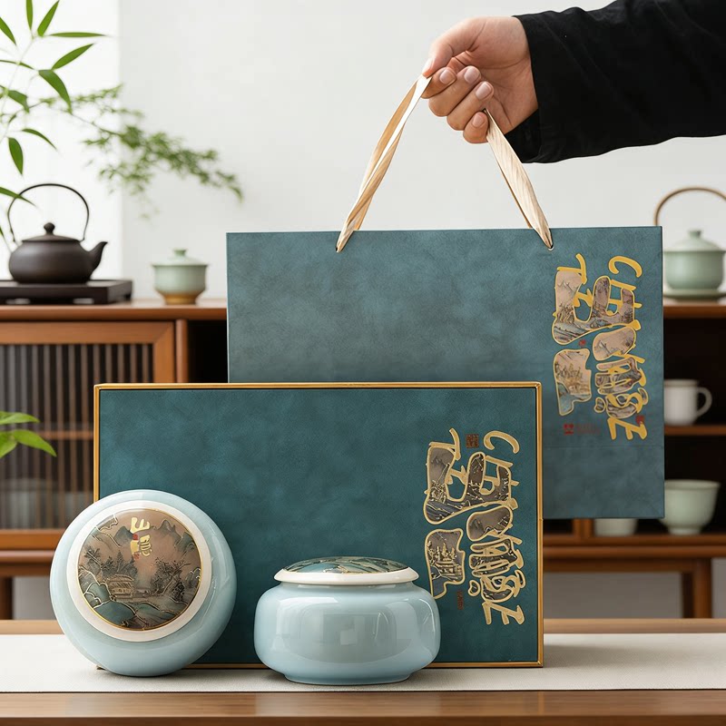 陶瓷茶叶罐空礼盒精品高档中号便携密封防潮包装盒家用定制普洱茶