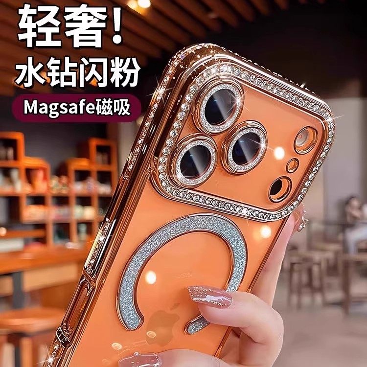 适用苹果17promax手机壳iPhone16pro镜头全包15plus超薄简约13闪钻磁吸12网红款11透明软硅胶pro防摔air女款